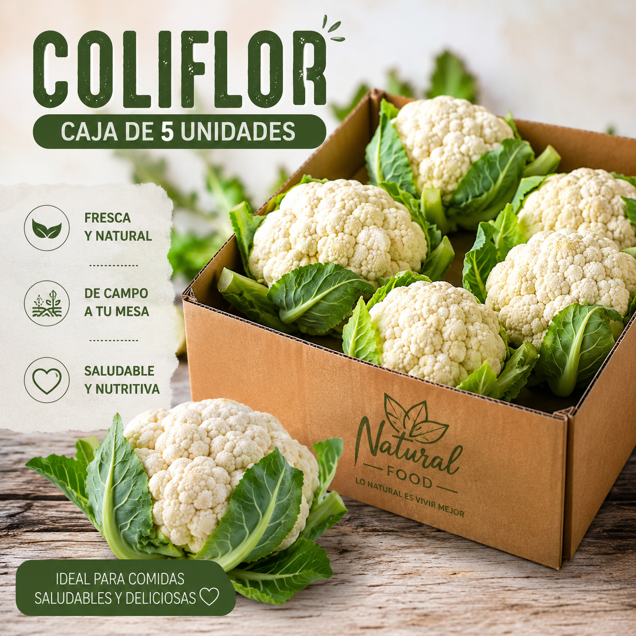 Coliflor Caja 5 Unidades | Por Mayor | Santiago Natural